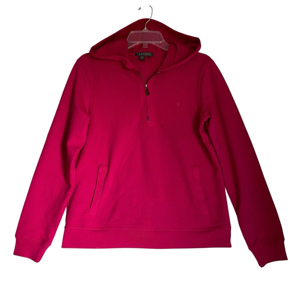 Ralph Lauren Quarter Zip Sweatshirt Hooded Women M PInk Colorful Casual Outdoor